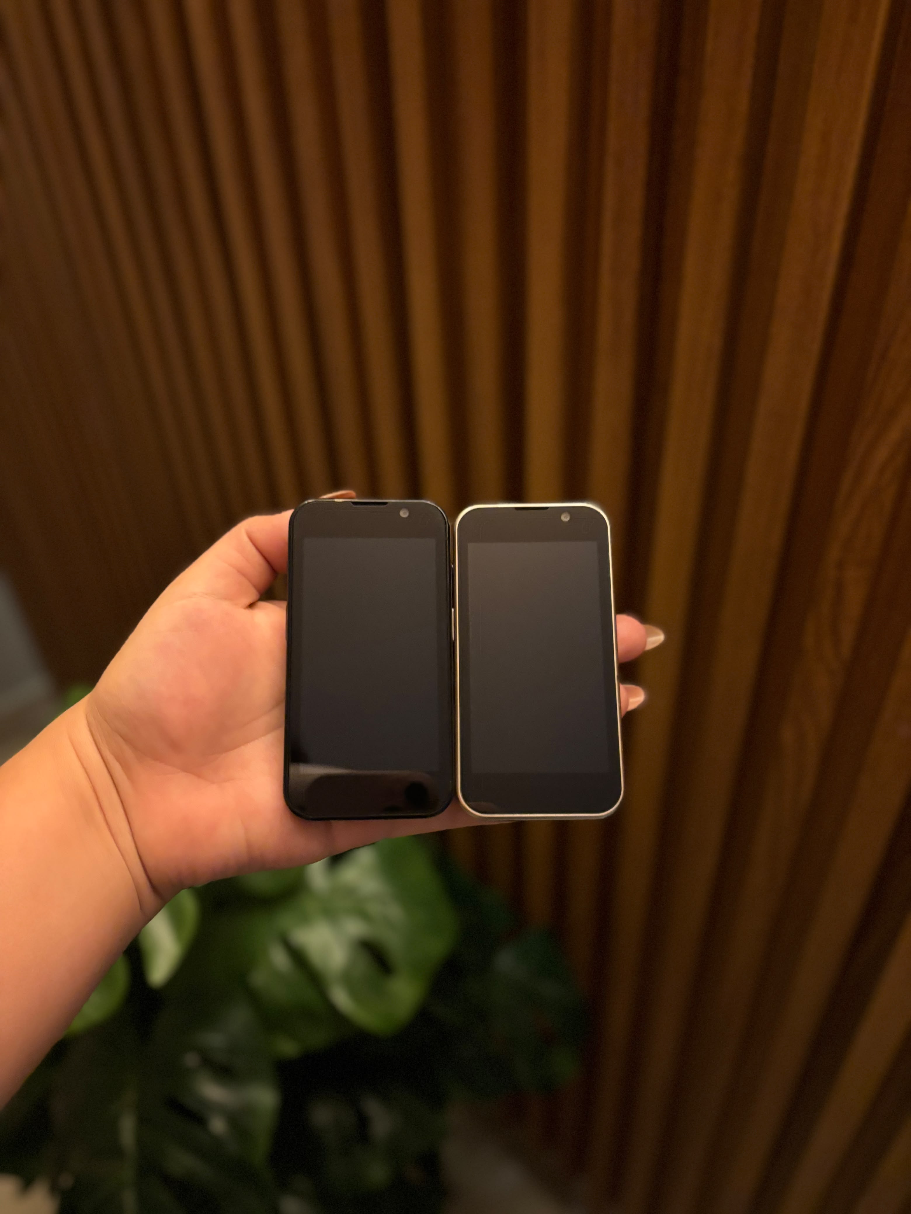 Dos Mini iPhone en la mano